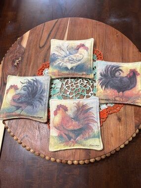 Rooster Themed Cinnamon Scented Trivets Hot Pads Coasters by Susan Winget Set 4